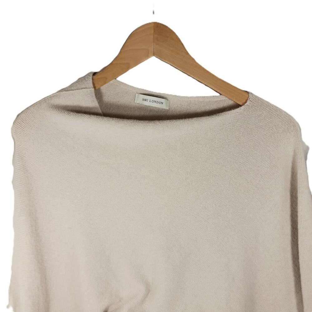 Jaki London Asymmetrical Draped Long Sleeve Sweater Light Beige Size S/M Italy - Picture 2 of 13